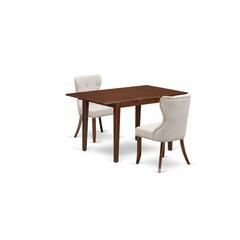 East-West Furniture PSSI3-MAH-35 - A dinette set of 2 fantastic parson chairs using Linen Fabric Doeskin color and an attractive 12" butterfly leaf rectangle kitchen table in Mahogany Finish