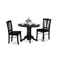 SHDL3-BLK-W - 3-Pc Modern Dinette Room Set - 2 Wooden Dining Chairs and 1 Dining Table - Black Finish