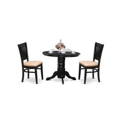 East West Furniture - SHVA3-BLK-C - 3-Pc Dining Room Table Set- 2 Dining Room Chair and Kitchen Table - Linen Fabric Seat and Slatted Chair Back - Black Finish