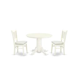 East West Furniture - SHVA3-LWH-C - 3-Pc Modern Dining Table Set- 2 Dining Chair and Dining Table - Linen Fabric Seat and Slatted Chair Back - Linen White Finish