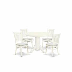 East West Furniture - SHVA5-LWH-C - 5-Piece Dining Room Table Set- 4 Dining Room Chairs and Modern Dining Room Table - Linen Fabric Seat and Slatted Chair Back - Linen White Finish