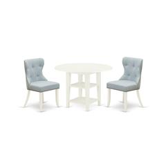East-West Furniture SUSI3-LWH-15 - A dining room table set of 2 excellent dining chairs with Linen Fabric Baby Blue color and a lovely dining table with Linen White color