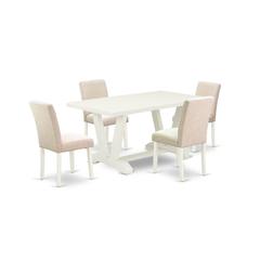 East West Furniture V026AB202-5 5-Pc Dinette Room Set - 4 Parson Dining Chairs and 1 Modern Rectangular Linen White Wooden Dining Table with High Chair Back - Linen White Finish