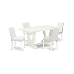 East West Furniture V026AB264-5 5-Piece Awesome Dining Set a Superb Linen White dining table Top and 4 - Pu Leather Stunning Dining Chairs with Stylish Chair Back, Linen White Finish