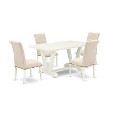 East West Furniture 5-Pc Dining Table Set Included 4 Parson Dining chairs Upholstered Seat and High Button Tufted Chair Back and Rectangular Wood Dining Table with Linen White Dining Table Top - Linen