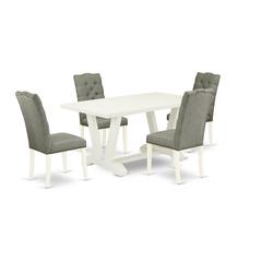 East West Furniture 5-Piece Dining room Table Set Included 4 Parson Dining chairs Upholstered Seat and High Button Tufted Chair Back and Rectangular Dining Table with Linen White Table Top - Linen Whi