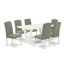 East West Furniture V026EN206-7 - 7-Piece Modern Dining Table Set - 6 Upholstered Dining Chairs and a Rectangular Table Hardwood Frame
