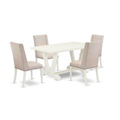 East West Furniture 5-Piece Modern Dining Table Set Included 4 Kitchen Dining chairs Upholstered Nails Head Seat and Stylish Chair Back and Rectangular Table with Linen White Table Top - Linen White F