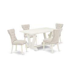 East West Furniture 5-Pc  Included 4 kitchen parson chairs Upholstered Nails Head Seat and High Button Tufted Chair Back and Rectangular Dining Table with Linen White Kitchen Dining Table Top - Linen