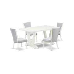 East West Furniture 5-Piece Kitchen Table Set Consists of 4 Dining Room Chairs with Upholstered Seat and Stylish Back-Rectangular Table - Cement and Wirebrushed Linen White Finish