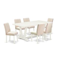 East West Furniture V027aB202-7 - 7-Piece Dining Set - 6 Parsons Chairs and a Modern Dining Table Solid Wood Structure