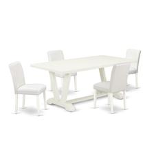 East West Furniture V027AB264-5 5-Piece Stylish Dining Room Set a Good Linen White Modern Dining Table Top and 4 Attractive Pu Leather Parson Chairs with Stylish Chair Back, Linen White Finish