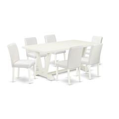 East West Furniture V027AB264-7 7-Piece Beautiful Sining Room Set an Excellent Linen White rectangular Table Top and 6 Amazing Pu Leather Dining Chairs with Stylish Chair Back, Linen White Finish