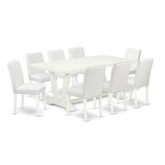 East West Furniture V027AB264-9 9-Piece Fashionable Dining Set an Outstanding Linen White Rectangular Table Top and 8 Gorgeous Pu Leather Dining Room Chairs with Stylish Chair Back, Linen White Finish