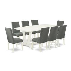 East West Furniture V027DR207-9 - 9-Piece Kitchen Table Set - 8 Parson Chairs and Dinner Table Hardwood Structure