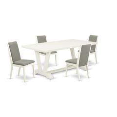 East West Furniture V027LA206-5 5-Piece Awesome a Great Linen White Kitchen Rectangular Table Top and 4 Amazing Linen Fabric Solid Wood Leg Chairs with Stylish Chair Back, Linen White Finish