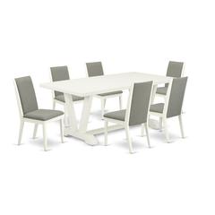 East West Furniture V027LA206-7 7-Piece Fashionable Rectangular Dining Room Table Set a Superb Linen White Rectangular Dining Table Top and 6 Amazing Linen Fabric Padded Chairs with Stylish Chair Back