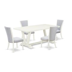 East West Furniture 5-Pc Dining Table Set Consists of 4 Modern Chairs with Upholstered Seat and Stylish Back-Rectangular Dining Table - Linen White and Wirebrushed Linen White Finish