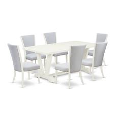 East West Furniture 7-Pc Dinette Set Consists of 6 Modern Chairs with Upholstered Seat and Stylish Back-Rectangular Modern Dining Table - Linen White and Wirebrushed Linen White Finish