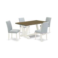 East West Furniture 5-Pc dining room table set Includes 4 Kitchen Chairs with Upholstered Seat and High Back and a Rectangular Dining Table - Linen White Finish