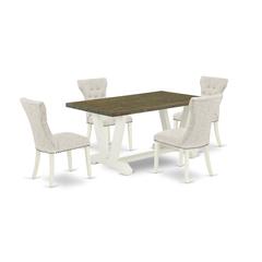 East West Furniture 5-Pc rectangular Dinette Set Included 4 Parson Dining chairs Upholstered Nails Head Seat and High Button Tufted Chair Back and Rectangular Table with Distressed Jacobean Dining roo