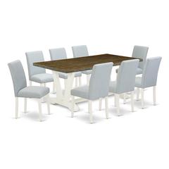 East West Furniture 9-Piece Dining Room Set Includes 8 Upholstered Dining Chairs with Upholstered Seat and High Back and a Rectangular Modern Dining Table - Linen White Finish