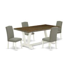 East West Furniture V077EN206-5 5-Piece Amazing Dining Table Set a Great Distressed Jacobean rectangular Table Top and 4 Excellent Linen Fabric Parson Chairs with Nail Heads and Stylish Chair Back, Li
