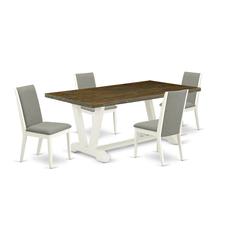 East West Furniture V077LA206-5 5-Piece Fashionable Modern Dining Table Set an Outstanding Distressed Jacobean Color Dining Table Top and 4 Attractive Linen Fabric Kitchen Parson Chairs with Stylish C