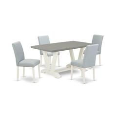 East West Furniture 5-Pc Dining Table Set Includes 4 Mid Century Chairs with Upholstered Seat and High Back and a Rectangular Kitchen Table - Linen White Finish