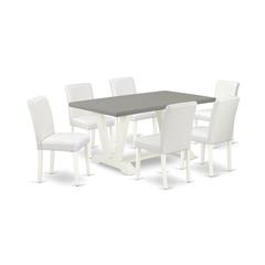 East West Furniture V096AB264-7 7-Piece Modern Rectangular Dining Room Table Set an Excellent Cement Color Modern Dining Table Top and 6 Attractive Pu Leather Parson Chairs with Stylish Chair Back, Li