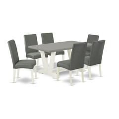East West Furniture V096DR207-7 7-Pc Dining Room Table Set - 6 Parson Chairs and 1 Modern Rectangular Cement Kitchen Table with High Chair Back - Linen White Finish