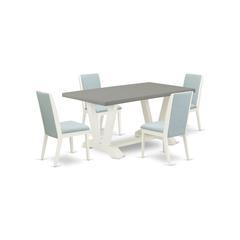 East West Furniture V096LA015-5 5-Piece Beautiful Rectangular Dining Room Table Set a Superb Cement Color Kitchen Rectangular Table Top and 4 Stunning Linen Fabric Parson Chairs with Stylish Chair Bac