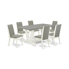 East West Furniture V096LA206-7 7-Piece Beautiful Dining Set a Superb Cement Color Wood Table Top and 6 Gorgeous Linen Fabric Dining Chairs with Stylish Chair Back, Linen White Finish