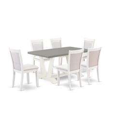 East West Furniture 7-Piece Dining Table Set Includes a Rectangular Dining Table and 6 Cream Linen Fabric Kitchen Chairs with Stylish Back - Wire Brushed Linen White Finish