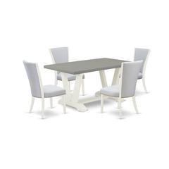 East West Furniture 5-Pc Dining Set Includes 4 Mid Century Modern Chairs with Upholstered Seat and Stylish Back-Rectangular Kitchen Table - Cement and Wirebrushed Linen White Finish