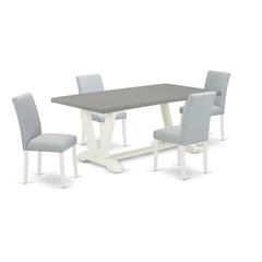 East West Furniture 5-Pc Modern Dining Table Set Includes 4 Mid Century Dining Chairs with Upholstered Seat and High Back and a Rectangular Breakfast Table - Linen White Finish