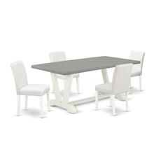 East West Furniture V097AB264-5 5-Piece Modern Dinette Set a Good Cement Color Wood Dining Table Top and 4 Gorgeous Pu Leather Parson Dining Chairs with Stylish Chair Back, Linen White Finish