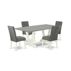 East West Furniture V097DR207-5 5-Pc Dinette Set - 4 Parson Dining Chairs and 1 Modern Rectangular Cement Dining Room Table with High Chair Back - Linen White Finish