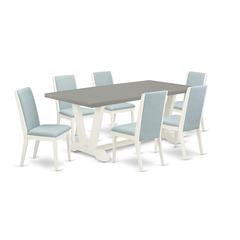 East West Furniture V097LA015-7 7-Piece Modern Dinette Set a Good Cement Color Dining Table Top and 6 Gorgeous Linen Fabric Parson Dining Room Chairs with Stylish Chair Back, Linen White Finish
