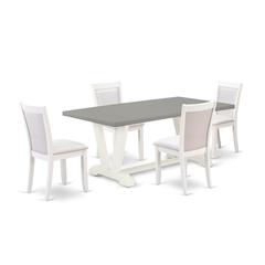 East West Furniture 5-Pc Dinette Set Consists of a Mid Century Table and 4 Cream Linen Fabric Dining Chairs with Stylish Back - Wire Brushed Linen White Finish