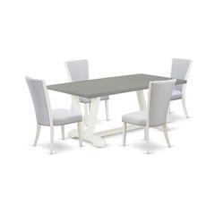 East West Furniture 5-Pc Dining Table Set Includes 4 Dining Chairs with Upholstered Seat and Stylish Back-Rectangular Wood Dining Table - Cement and Wirebrushed Linen White Finish