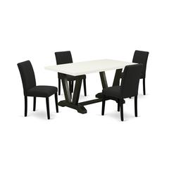 East West Furniture 5-Pc Kitchen Table Set Includes 4 Upholstered Chairs with Upholstered Seat and High Back and a Rectangular Dinner Table - Black Finish