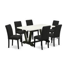East West Furniture 7-Piece Dining Set Includes 6 Kitchen Chairs with Upholstered Seat and High Back and a Rectangular Kitchen Table - Black Finish