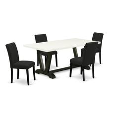 East West Furniture 5-Pc Kitchen and Dining Room Chairs Includes 4 Parson dining chairs with Upholstered Seat and High Back and a Rectangular Wood Dining Table - Black Finish