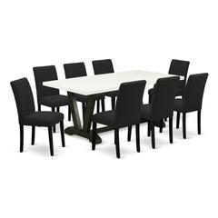 East West Furniture 9-Piece Dinette Set Includes 8 Mid Century Dining Chairs with Upholstered Seat and High Back and a Rectangular Wood Dining Table - Black Finish