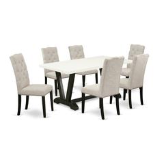 East West Furniture V627EL635-7 - 7-Piece Kitchen Set - 6 Upholstered Dining Chairs and Wood Table Hardwood Frame