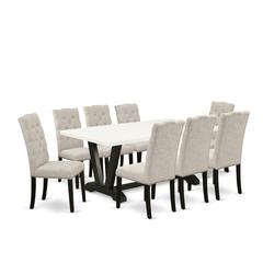 East West Furniture V627EL635-9 - 9-Piece Dining Room Set - 8 Parson Chairs and Kitchen Table Solid Wood Frame