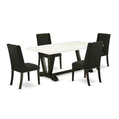 East West Furniture 5-Pc Dining room Set Included 4 Dining room chairs Upholstered Seat and Stylish Chair Back and Rectangular Dining Table with Linen White rectangular Dining Table Top - Black Finish