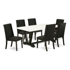 East West Furniture V627FL624-7 - 7-Piece Dinette Set - 6 Padded Parson Chairs and a Rectangular Dinner Table Solid Wood Frame
