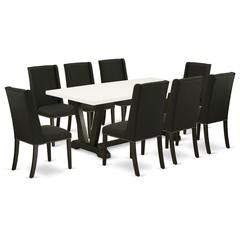 East West Furniture V627FL624-9 - 9-Piece Kitchen Set - 8 Upholstered Dining Chairs and Wood Table Hardwood Frame